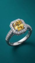 1.44 CT TW Lab Grown Yellow Diamond Halo Engagement Ring in 14K White Gold