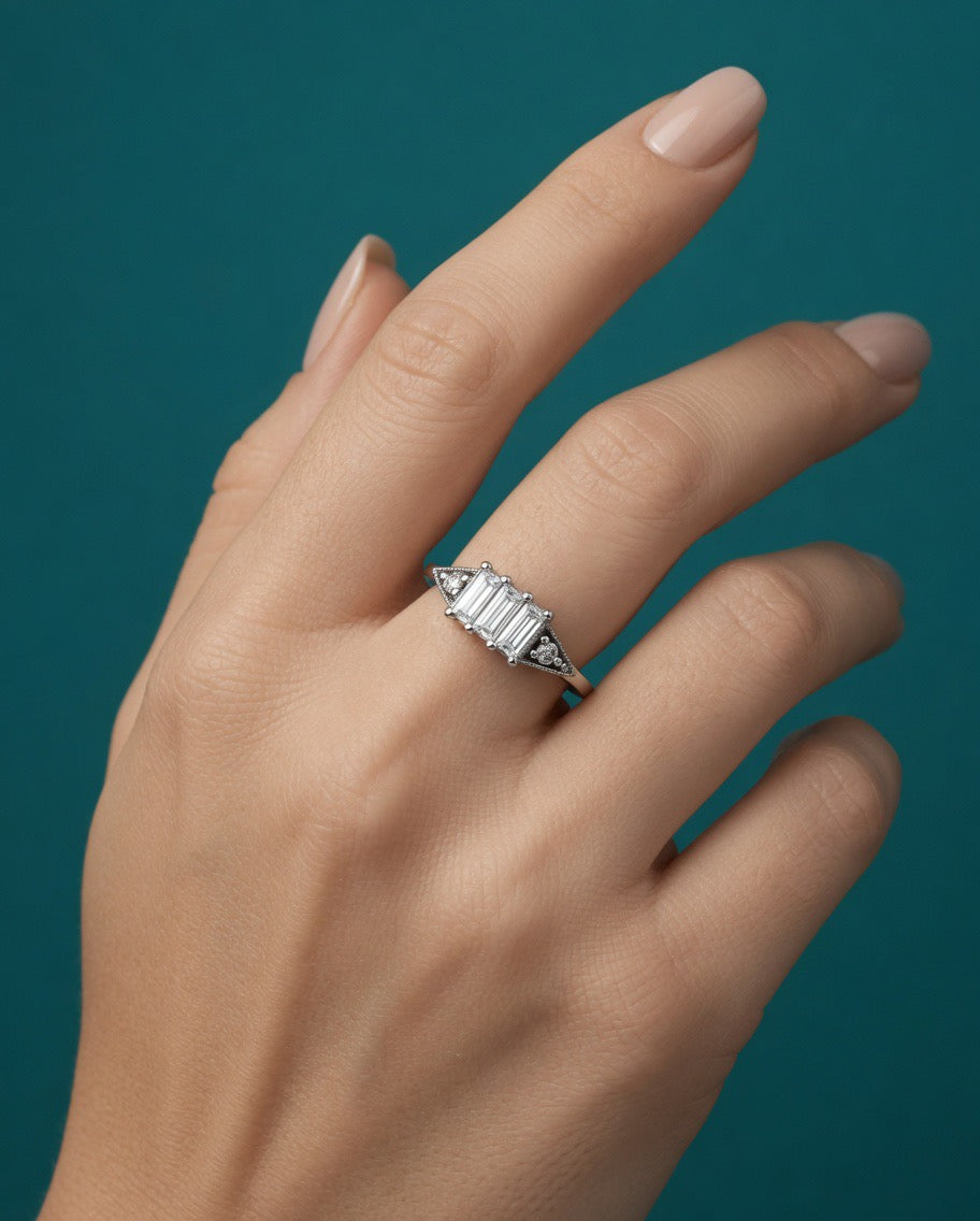 0.50 CT TW Lab Grown 3 Stone Diamond Ring in 14K White Gold